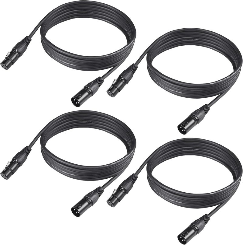 GZhumin 10ft/3.04m DMX Cable, 4 Pack, 3.04m DMX Cables, 3 Pin XLR Male to Female, Shielded, Soft PVC Sheath, Sturdy Metal Connector, Ideal for Stage & DJ Lighting - Image 1
